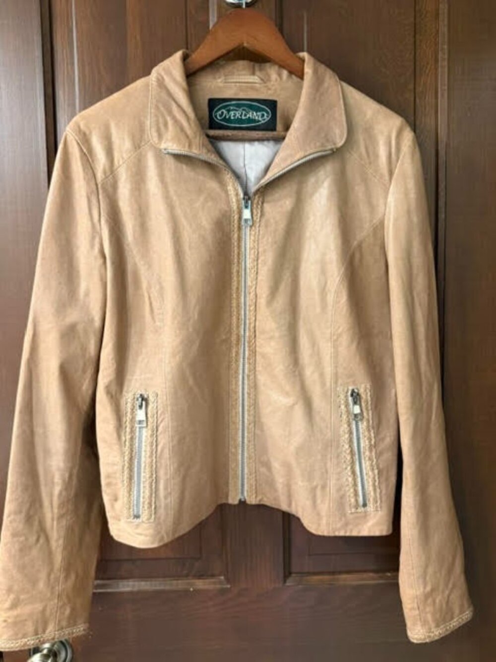 Overland Tan Leather Full Zip Moto Café Racer Jacket L
